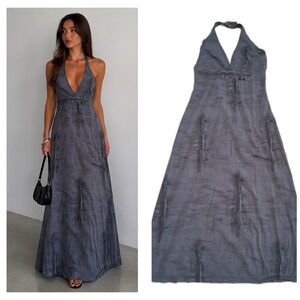 Diesel Womens Maxi Dress **Large Slate Gray Halter Neck Rustic Made in Italy